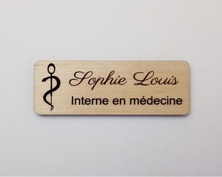 Badge M Dical Personnalis En Bois Caduc E M Decin Interne En