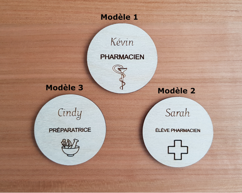 Badge En Bois Pharmacie Personnalis Rond Caduc E Mortier Croix