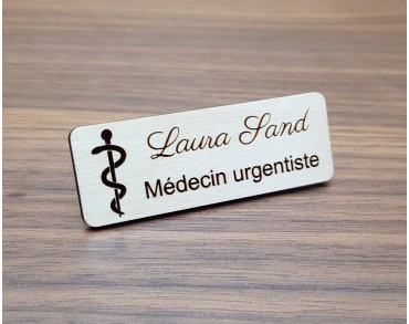 Badge médical personnalisé en bois, caducée médecin