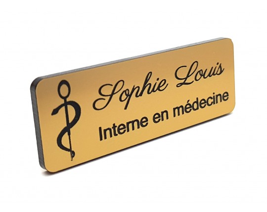 Badge or brossé acrylique médical personnalisé, caducée médecin