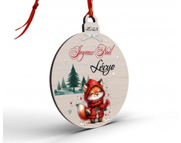 Boule de Noël en Bois Personnalisée avec renard colorée Mon Premier Noël