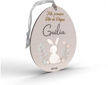 Œuf de Pâques Personnalisé en Bois et couleur lapin pastel