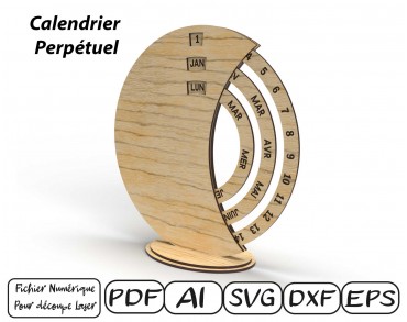 Calendrier perpétuel Fichier numérique pour découpe laser