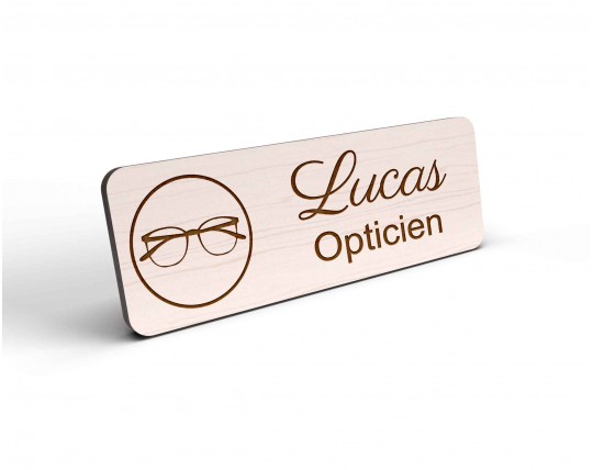 Badge opticien personnalisé bois lunette