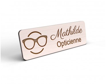 Badge opticien personnalisé bois lunetier