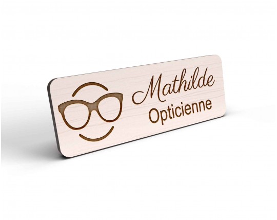 Badge opticien personnalisé bois lunetier