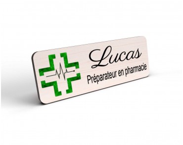 Badge pharmacie en bois et couleur personnalisé croix