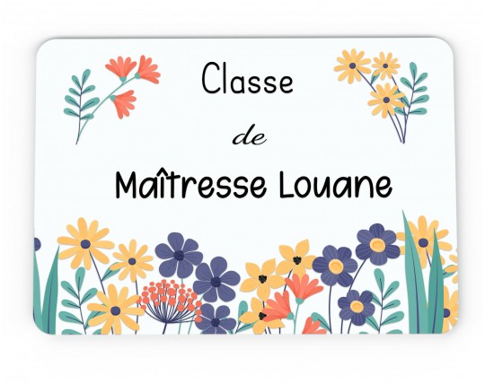 Plaque de Porte Personnalisable cadeau Maîtresse enseignant Fleurie bois ou plexi