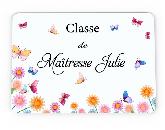 Plaque de Porte Personnalisable cadeau Maîtresse enseignant papillon bois ou plexi