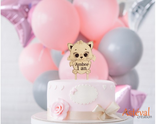 Cake topper personnalisé enfant chat funny