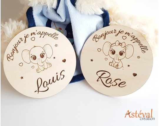 Annonce naissance bébé Carte en bois éléphant