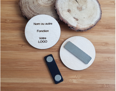 Badge en bois rond personnalisable toutes professions