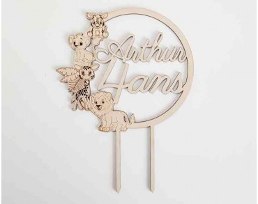 Cake topper personnalisé enfant, lion, girafe, jungle