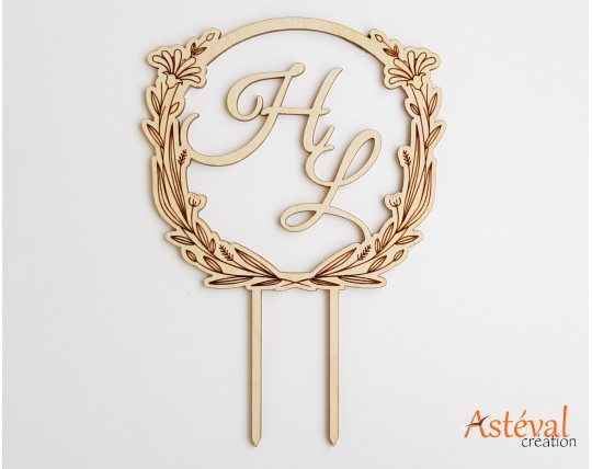 Cake topper personnalisé mariage initial